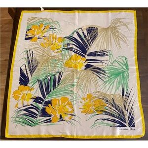 Dior Floral Print Scarf in Yellow and Green